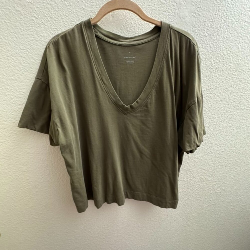Everlane Boxy Gray V-Neck Women's Top Medium